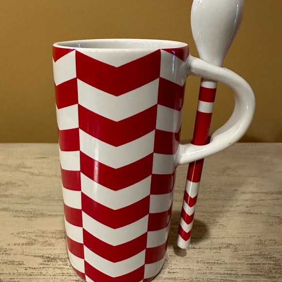 Starbucks Coffee Tea Mug Cup Red White Chevron 8oz Spoon Christmas 2013 Holiday - Picture 3 of 7